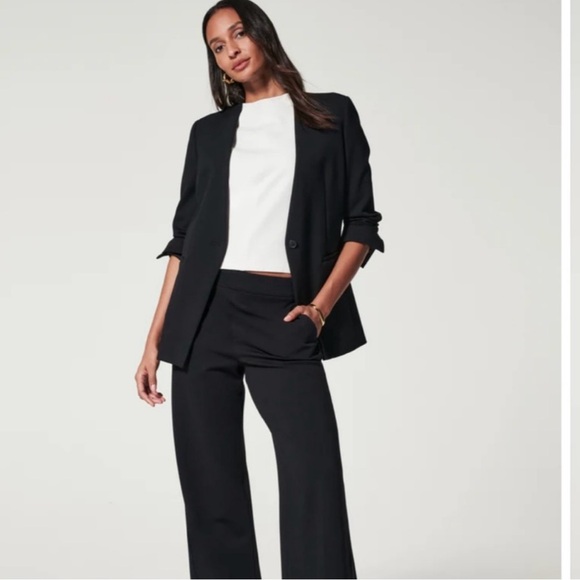 Spanx Perfect Oversized Collarless Blazer Womens 1X Classic Black Stretch - Picture 1 of 11